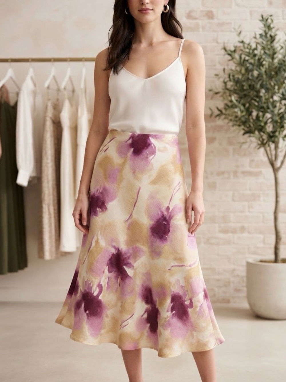 Jones New York Floral Linen Blend Midi Skirt Watercolor Abstract | Size 6